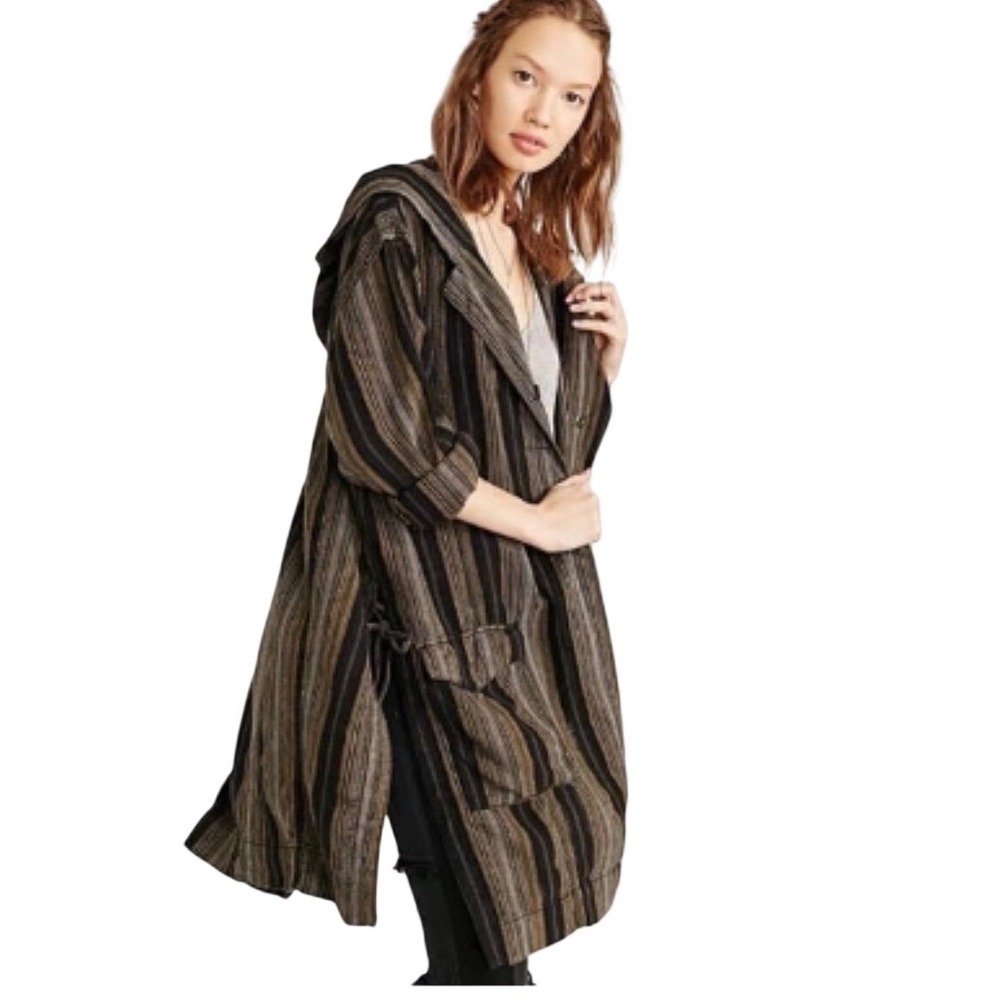 Y2K BDG Striped Oversized Lagenlook Hooded Jacket Size M Boho Grunge Whimsigoth